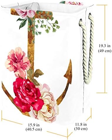 MAPOLO Szennyesben Rozsdás Horgony Virágok Összecsukható Vászon Szennyes Tároló Kosár fogantyúval, Levehető Zárójelben Jól Tartja