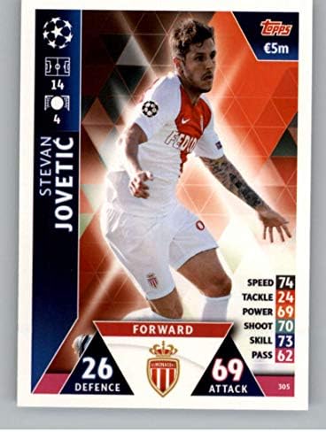 2018-19 Topps az UEFA Bajnokok Ligája Match Attax 305 Stevan Jovetic, MINT Monaco FC Foci Trading Card