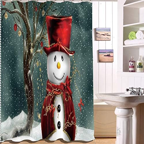 BESTOMZ 3D Nyomtatás zuhanyfüggöny Fürdőszobai Függöny Karácsonyi Dekoráció, Karácsonyi (Hóember,150x180cm)