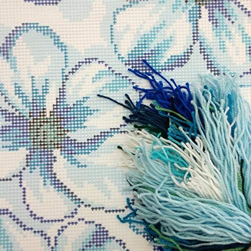 Kék Virágok. A Hímzés Készlet. Párnát, 16×16 Cm. Nyomtatott Gobelin Vászonra, Európai Minőség