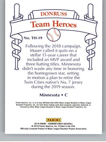 2019 Gyémánt Királyok Csapat Baseball Hősök 19 Joe Mauer Minnesota Twins Hivatalos MLBPA Kereskedelmi Kártyát A Panini