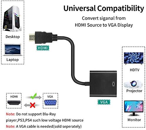 HDMI-VGA Adapter Átalakító HDMI-Női VGA Férfi Adapter 3,5 mm-es Audio Port, Micro USB hálózati Kábel, Kompatibilis Számítógép, Asztali,