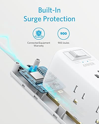 Anker túlfeszültségvédő elosztó USB, 6 ft Hosszabbító Kábel, Lapos Dugó, PowerExtend USB-6-Üzletekben, 3 USB Port, Kompakt, Utazás,