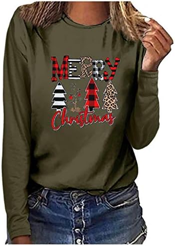 Karácsonyi T-Ing, Női Hosszú Ujjú Kerek Nyakú Laza Divat Pullovers Boldog Karácsonyt Fa Nyomtatás Alkalmi Esik Maximum